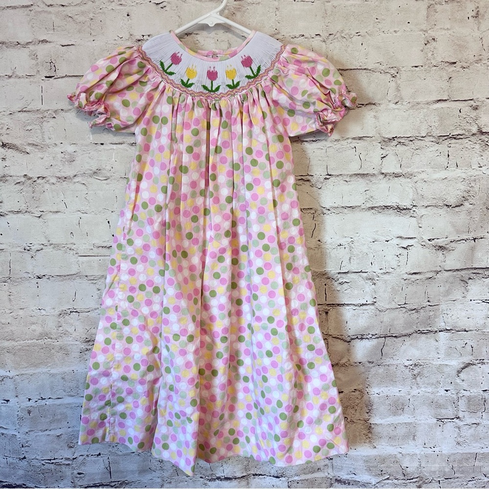 Pink and Green Polka Dot Kids Dress